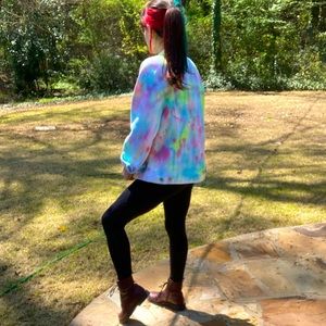 Neon Tie Dye Distressed Denim Jacket